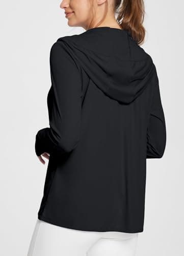 baleaf Women's SPF Jacket Sun Shirt UV Protection Hoodie Zip Up Long Sleeve Hooded Summer Clothing Running Hiking Black L - Image 2