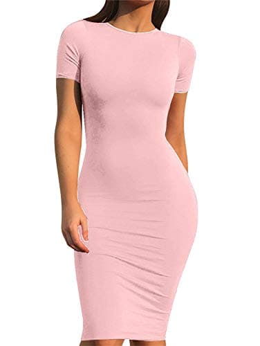 GOBLES Women's Short Sleeve Casual Bodycon Midi Elegant Cocktail Party Dress Pink - Image 1