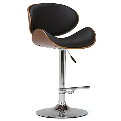 SIMPLIHOME Marana Adjustable Swivel Bar Stool - 33 inch Seat Height Upholstered Metal Chair in Black Vegan Faux Leather, Mid Century Seating for Kitchen or Bar with Curved Bentwood Back - Image 1