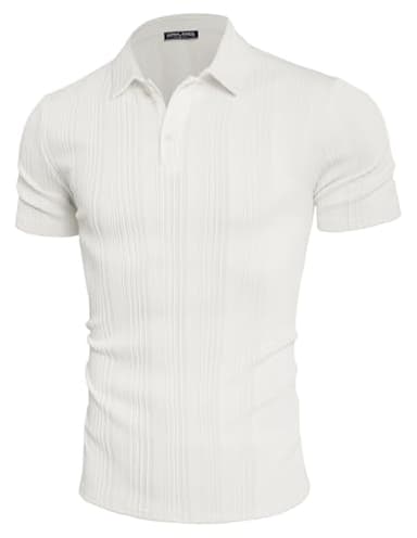 PJ PAUL JONES Mens Textured Knit Polo Shirts Regular Fit Stretchy Short Sleeve Golf Shirts White - Image 4