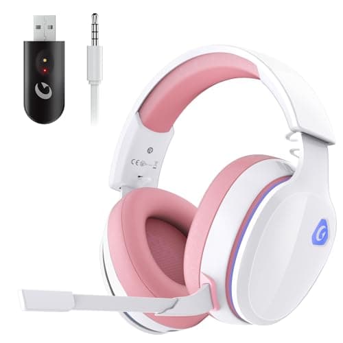 Gtheos 2.4GHz Wireless Gaming Headset for PS5, PS4 Fortnite & FPS Gamers, PC, Nintendo Switch, Bluetooth 5.3 Gaming Headphones with Noise Canceling Mic, Stereo Sound, 40+Hr Battery (Pink) - Image 1