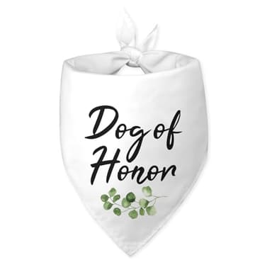 Dog of Honor Dog Bandana White Dog Bandana Engagement Gift Funny Dog Bandana Wedding Photo Prop Pet Scarf Accessories for Pet Dog Lovers Gifts - Image 1