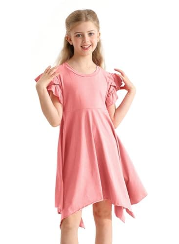 Alakuoti Girls Pink Dress Spring Cotton Solid Color Casual Dresses Cute High Low Swing Easter Beach Party Wear Girls Dresses Size 8 - Image 2