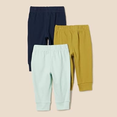Amazon Essentials Unisex Babies' Cotton Pull-On Pants, Pack of 3, Olive/Pale Mint Green/Navy, 3-6 Months - Image 3
