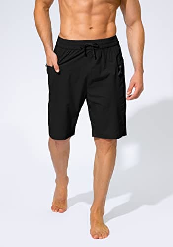 Men's Swim Trunks Quick Dry Board Shorts with Zipper Pockets Beach Shorts Bathing Suits for Men - No Mesh Liner(Black,M) - Image 3