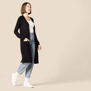 Amazon Essentials Women's Lightweight Longer Length Open-Front Long-Sleeve Cardigan Sweater (Available in Plus Size), Black, Medium - Image 2