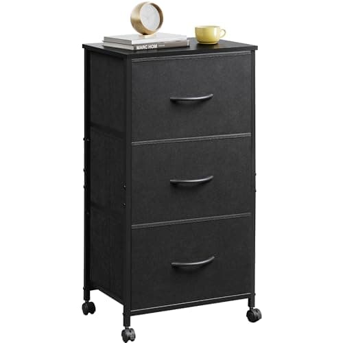 WLIVE Dresser with 3 Drawers, Fabric Nightstand, Cabinet with Wheels, Organizer Storage Dresser for Bedroom, Office, Closets, Black Dresser with Sturdy Steel Frame, Easy Pull Handle - Image 1