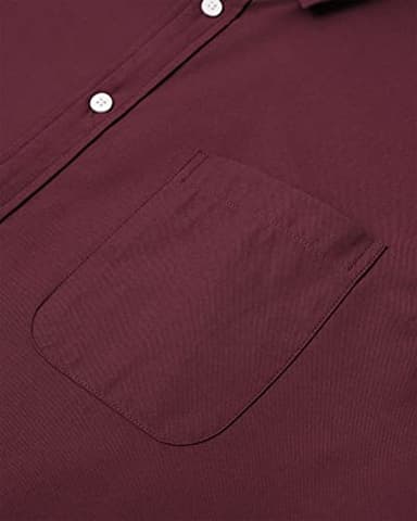 Alimens & Gentle Mens Solid Oxford Shirt Long Sleeve Dress Shirt Work Casual Button Down Shirts with Pocket Wine Red - Image 4