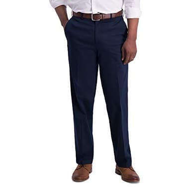 Haggar Men's Iron Free Premium Khaki Classic Fit Flat Front Expandable Waist Casual Pant (Regular and Big & Tall Sizes), Dark Navy, 40x30 - Image 1