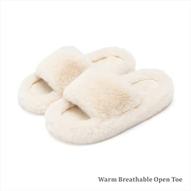 Chantomoo Women's Slippers Memory Foam House Bedroom Slippers for Women Fuzzy Plush Comfy Faux Fur Lined Slide Shoes Anti-Skid Sole Trendy Gift Slippers Beige Size7 8 6.5 - Image 6