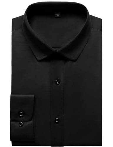 JEMITOP Men's Stretch Wrinkle Free Dress Shirts Formal Wedding Prom Long Sleeve Button Down Shirt Black XXL - Image 6