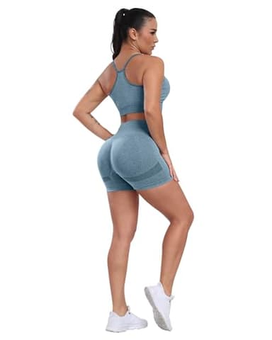 CHRLEISURE Women's 4 Packs Workout Gym Shorts, High Waisted Butt Lifting Scrunch Butt Seamless Booty Shorts(Black,DGray,Pink,Blue,2XL) - Image 5