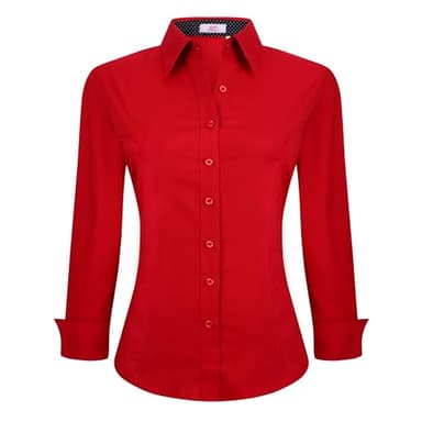 Esabel.C Womens Button Down Shirts Long Sleeve Regular Fit Stretch Work Blouse Red M - Image 1