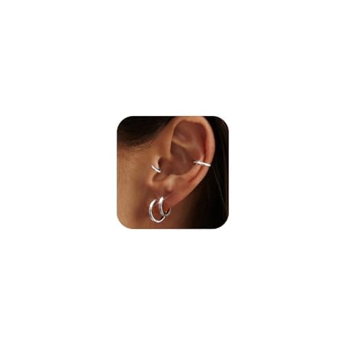Supneer 4 Pairs Small Silver Hoop Earrings for Women Silver Hoops Men 18K Huggie Earrings Hypoallergenic Cartilage Mini Dainty Sleeper Jewelry Set 6mm 8mm 10mm 12mm - Image 1