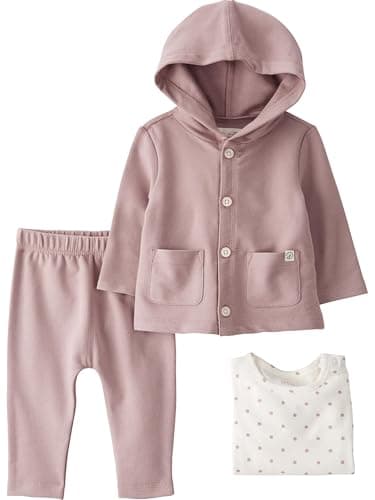 little planet by carter's Baby 3-piece Cardigan Set made with Organic Cotton, Mauve Polka Dot, 18M - Image 1