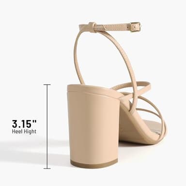 DREAM PAIRS Women's Heels Chunky Block Strappy Square Open Toe Ankle Buckle Heeled Sandals Wedding Party Dress Shoes Indie,Size 9.5,Nude,SDHS2428W - Image 4