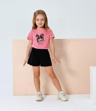 Axumity Kid Toddler Girl Clothes Figure Graphic Print Tee Top + Solid Colour Girls Summer Outfits Set(7-8T) - Image 2