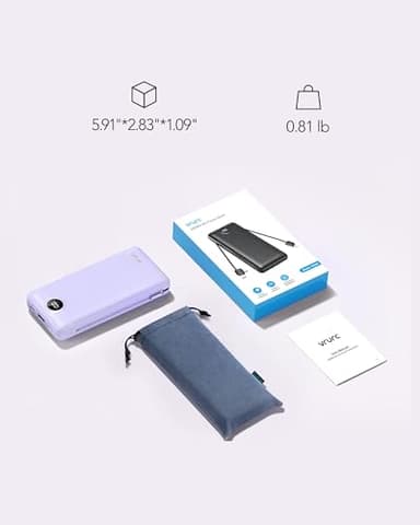 VRURC Portable Charger 20000mAh, Fast Charging Power Bank USB C,4 Output 2 Input Travel Essentials Charging Bank Equipped with LED Display,Built-in Wall Plug and Cables,Phone Charger Battery,Purple - Image 8