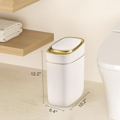 ELPHECO Automatic Bathroom Trash Can with Lid 2.5 Gallon Slim Sensor Garbage Can, 9L Narrow Plastic Trash Bin, Waterproof Motion Sensor Trash Bin for Bedroom, Living Room, Narrow Space, Golden - Image 2