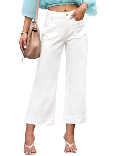 luvamia Wide Leg Jeans for Women Trendy High Waisted Flare Jeans Cropped Denim Pants Stretchy Baggy with Patch Pockets Womens Jeans Stretchy Womens Jeans Size 8 White Slacks for Women Size 10 - Image 1