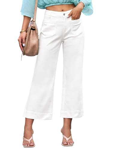 luvamia Wide Leg Jeans for Women Trendy High Waisted Flare Jeans Cropped Denim Pants Stretchy Baggy with Patch Pockets Womens Jeans Stretchy Womens Jeans Size 8 White Slacks for Women Size 10 - Image 1