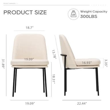 COLAMY Modern Dining Chairs Set of 2, Fabric Upholstered Dining Room Chairs Dinner Chair Stylish Kitchen Chairs with Curved Back and Metal Legs, Beige - Image 6