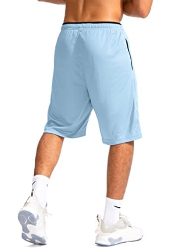 G Gradual Men's Basketball Shorts with Zipper Pockets Lightweight Quick Dry 11" Long Shorts for Men Athletic Gym(Light Blue,3XL) - Image 2