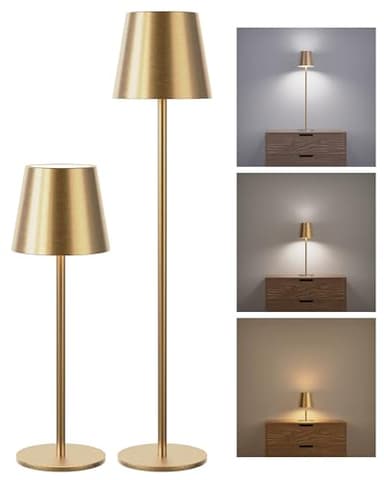 JACKYLED Cordless Table Lamps Rechargeable, 3 Adjustable Height, 5000mAh Battery Operated, 3 Colors Smooth Dimming, Portable LED Waterproof Gold Lamp for Dining, Bedroom, Outdoor (2 Pack) - Image 1