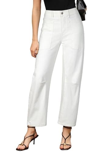 EVALESS Womens Baggy Barrel White Jeans High Waisted Wide Leg Boyfriend Denim Ankle Pants Size 10 - Image 2