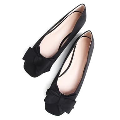 TN TANGNEST Women Cute Bowknot Flats Soft Slip On Flats Comfort Square Toe Casual Dress Flat Shoes Black 42(9) - Image 3