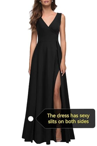 MUSHARE Women's V Neck Sleeveless Split Formal Dress Cocktail Party Prom Long Dresses Black - Image 4