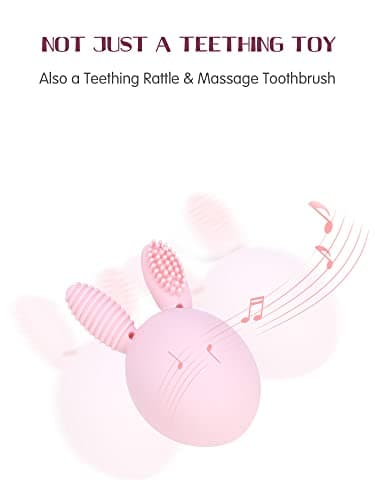 Bunny Eggy Teether Baby Teething Toy Rabbit Egg Rattle Toy Teething Pain Relief for Babies Boys Girls - Pink - Image 5