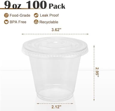 100 Pack 9 oz Clear Plastic Cups with Lids, Disposable Dessert Cup, Fruit Cup, Clear PET Cups for Cake, Cold Drink, Ice Cream, Salad - Image 4