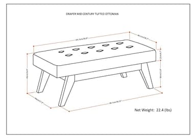 SIMPLIHOME Draper 40 inch Wide Mid Century Modern Rectangle Tufted Ottoman Bench in Denim Blue Linen Look Fabric, Assembled, for the Living Room and Bedroom - Image 3