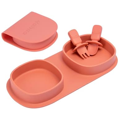 yahaa Silicone Foldable Novelty Dinner Plates,Baby Plates Travel Essential with Forks and Spoons,Microwave & Dishwasher SafeWatermelon - Image 1