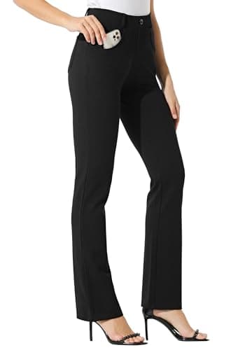 Willit 31" Women's Yoga Dress Pants Bootcut Stretch Work Slacks Office Business Casual Pants Belt Loops 4 Pockets Black M - Image 1