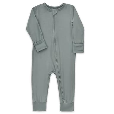 Aablexema Baby Footless Pajamas Zipper with Mitten, Rayon from Bamboo, Infant Long Sleeve Romper Pjs(Olive & Moonlight Blue,18-24m) - Image 2