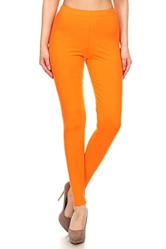 NCL32-Orange-3X Cotton Spandex Solid Leggings, 3X Plus - Image 2