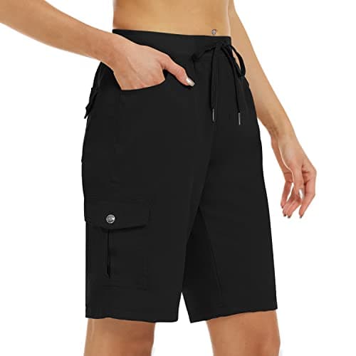 MoFiz Hiking Shorts for Women 10" Quick Dry Active Athletic Cargo Shorts Lightweight Summer Casual Running Shorts with Pockets Black L - Image 1