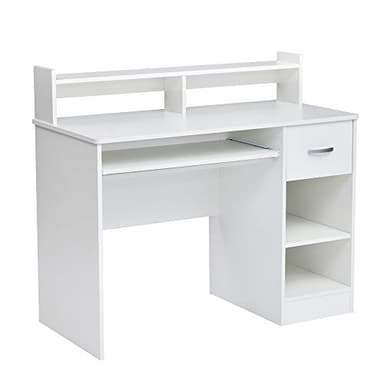 ROCKPOINT Axess White Computer Keyboard Tray and Drawer Small Home Office Bedroom, Homework and School Studying Writing Desk for Student with Storage - Image 1