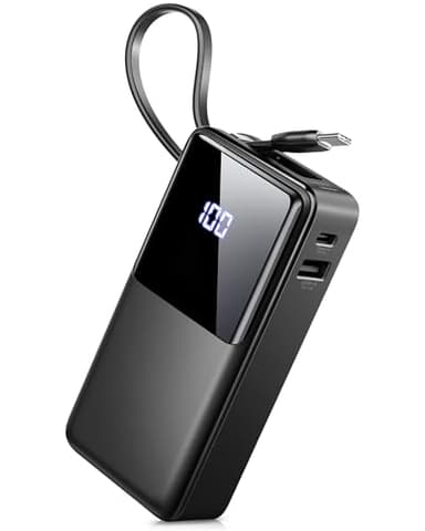 Power Bank 10000mAh, Portable Charger with Built-In USB-C Cable, PD 15W Fast Charging Battery Pack, Clear LED Display portable phone charger, Travel Essentials for iPhone Android Phones etc, Black - Image 1