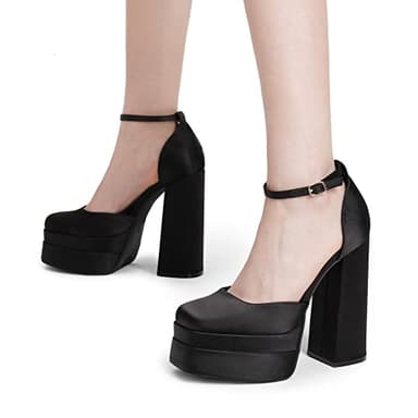 DREAM PAIRS Women’s High Chunky Platform Closed Toe Block Heels Square Toe Ankle Strap Dress Wedding Party Pumps Shoes Aurelia,Size 7.5,Black-Satin,SDPU2319W - Image 6