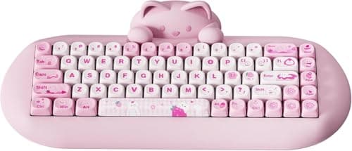 YUNZII C68 Wireless Mechanical Keyboard,65% Layout,Hot Swap,Triple Mode BT5.0/2.4G/Wired, RGB Backlit NKRO,Cute Cat Silicone Ergonomic Design for Win/Mac (Pink, Milk Switch) - Image 1