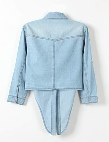 AMEBELLE Women's Roll Up 3/4 Sleeve Tie Front Knot Shirt Chambray Denim Crop Top(0088-LightBlue-M) - Image 5