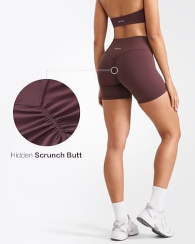 INGIA Womens High Waist No Front Seam Scrunch Butt Biker Shorts 5 Inches V-Back Scrunch Booty Gym Workouts Plumbrown Small - Image 4