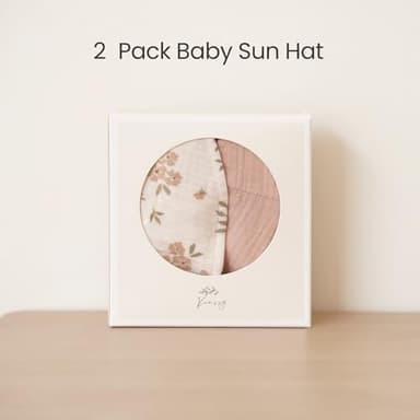 Konssy 2 Pack Muslin Baby Sun Hat UPF 50+ Sun Protection Baby Bucket Hat Summer Beach Hats with Wide Brim for Boys & Girls - Image 6