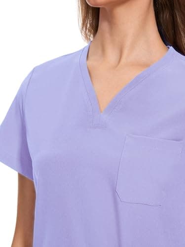 COZYFIT Medical Scrubs for Women Set - Curved V-Neck Scrub Top & Jogger Pants with 8 Pockets - Light Purple, S - Image 4