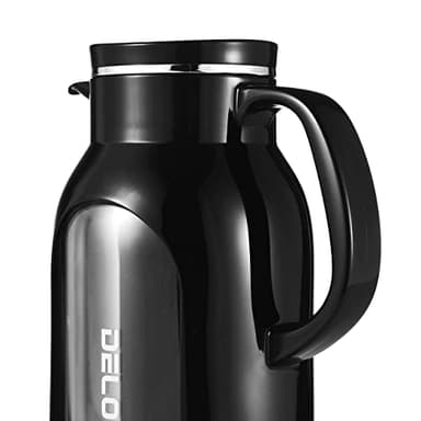 Delove 68 oz/2 Liter Glass Pitcher with Shatterproof Shell - Heat Resistant Glass Liner - Stainless Steel Lid - Carafe & Jug for Iced Tea,Hot/Cold Water,Homemade Juice Beverages (Black) - Image 3