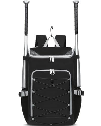 FOKDUVB Baseball Softball Gear Bag Backpack for Boys Girls Ages 6-8 8-12 12-14 Large Kids T-Ball Bat Bags with Ventilated Shoe Compartment Baseball Softball Players Stuff Supplies Black Gray Solid - Image 1