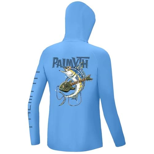 Palmyth Boys Fishing Shirt Youth Hoodie Sun Protection UPF 50+ Long Sleeve Hooded Shirts Carolina Guitar Marlin L - Image 1